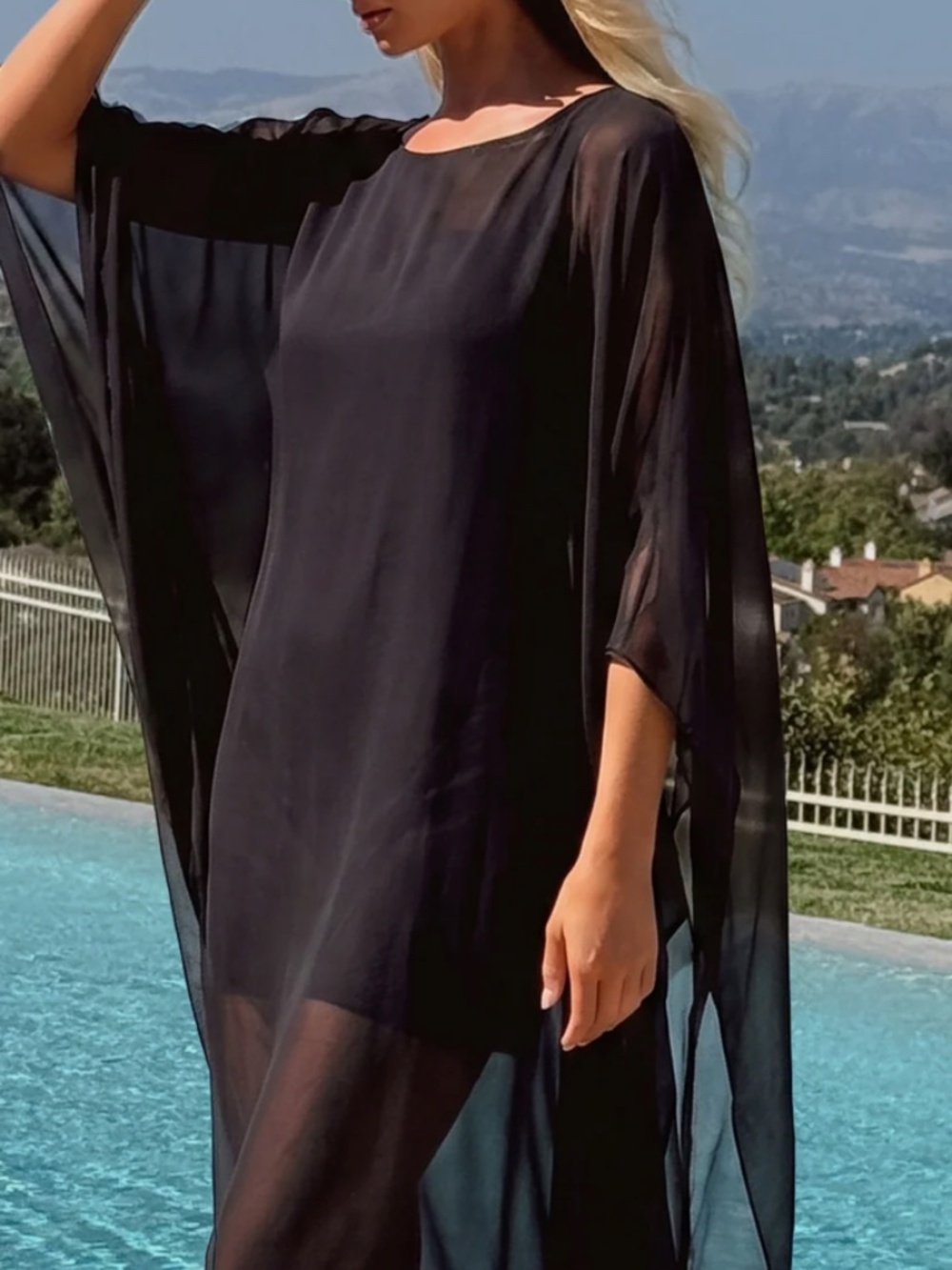 Show Me Your Mumu Olsen Maxi Dress Black Chiffon Kaftan Formal Wedding Guest Med - Picture 2 of 5